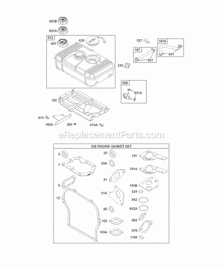 Fuel Tank Group KitsGasket Sets-Engine Diagram and Parts List for 135432-0120-02  Briggs and Stratton Engine